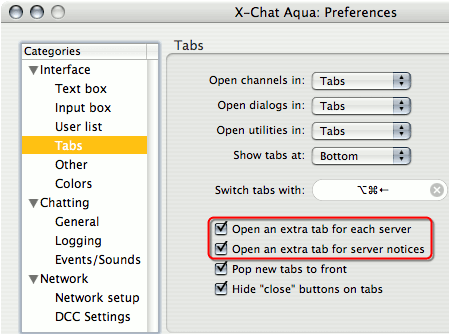 X-Chat Aqua の設定ダイアログ
